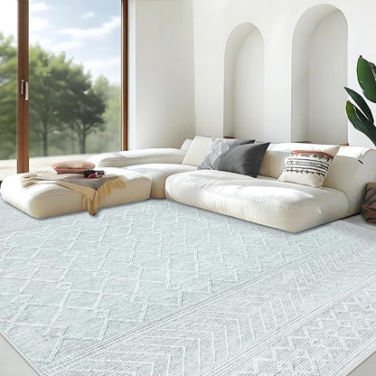 Area Rug for Living Room 9x12: Large Washable Boho Moroccan Rugs Geometric Neutral Rug, Non-Slip Foldable Morden Farmhouse Indoor Floor Carpet for Bedroom Dining Table Home(Modern Grey,9'x12')