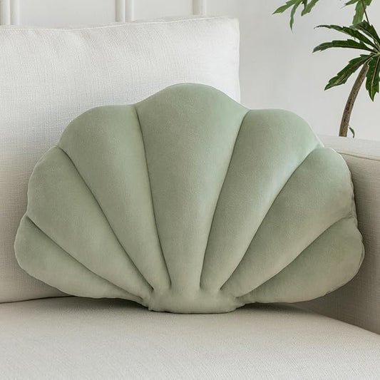 Shell Pillow, Shell Shaped Decorative Throw Pillows with Velet for Couch Bed, Cute Seashell Beachy Room Decor Aesthetic Throw Pillows for Bedroom Living Room(13x10 Inches, Sage Green)