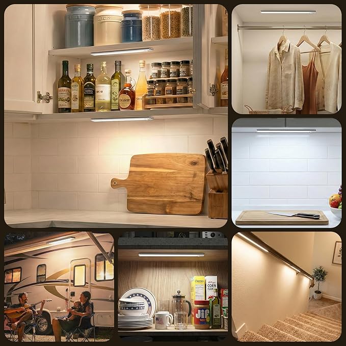 Reoshine Motion Sensor Light Indoor, 80 LED Under Cabinet Lighting Battery Operated with 3 Color Temps, 1800mAh Rechargeable Closet Lights Wireless for Kitchen, Pantry, Stair (2 Pack)