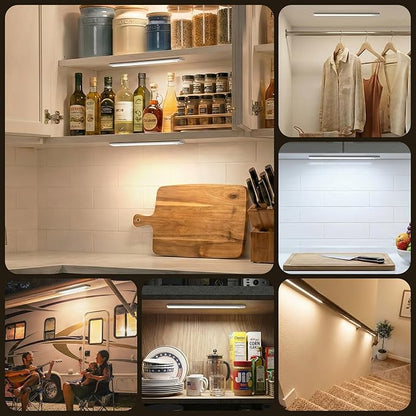 Reoshine Motion Sensor Light Indoor, 80 LED Under Cabinet Lighting Battery Operated with 3 Color Temps, 1800mAh Rechargeable Closet Lights Wireless for Kitchen, Pantry, Stair (2 Pack)