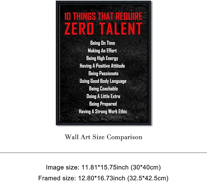 Pyradecor Black Framed Wall Art Inspirational Poster Canvas Prints Motivational 10 Things that Require Zero Talent Office Positive Quotes for Classroom Home Decorations