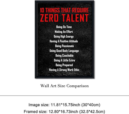 Pyradecor Black Framed Wall Art Inspirational Poster Canvas Prints Motivational 10 Things that Require Zero Talent Office Positive Quotes for Classroom Home Decorations