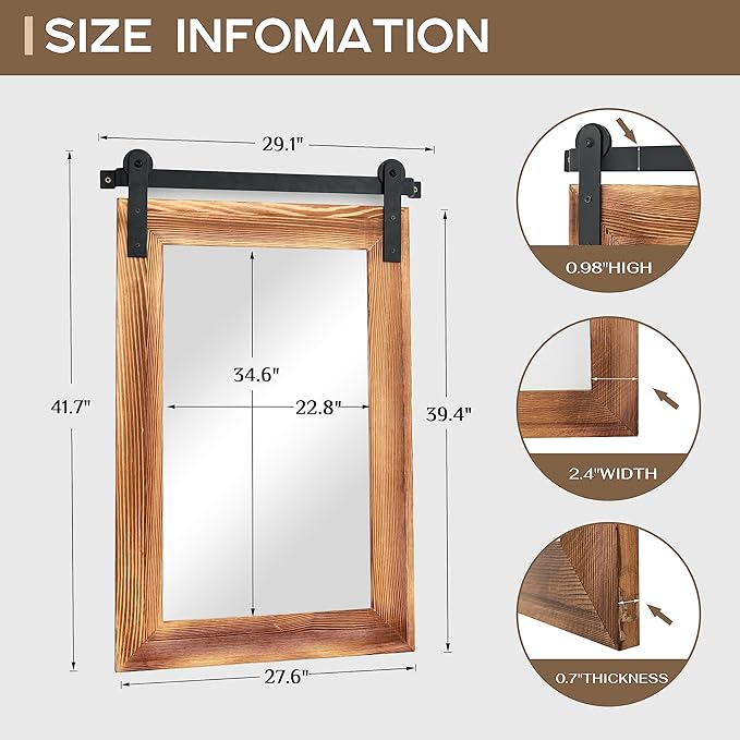 COGOOD Bathroom Mirrors for Over Sink - 42" x 29" Farmhouse Barn Door Mirror for Living Room, Entryway, Bedroom, Vanity Wall Decor Brown