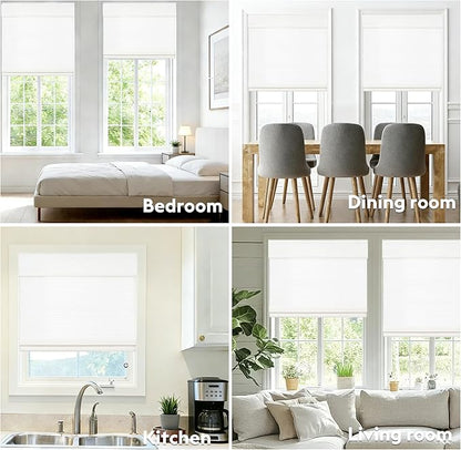 Motorized Bamboo Roman Shades, Motorized Blinds with Remote Compatible with Homekit, Alexa GoogleHome, Smart Wood Woven Shades for Indoor Windows, Customize, Snowfold