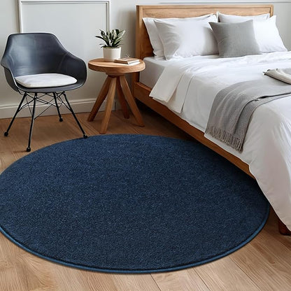 Navy Blue Round Area Rugs for Living Room Bedroom, 4x4 Feet Ultra Soft Memory Foam Modern Indoor Circle Carpet, Non-Slip Comfy Washable Circular Rug for Boys Girls Nursery Room Home Decor