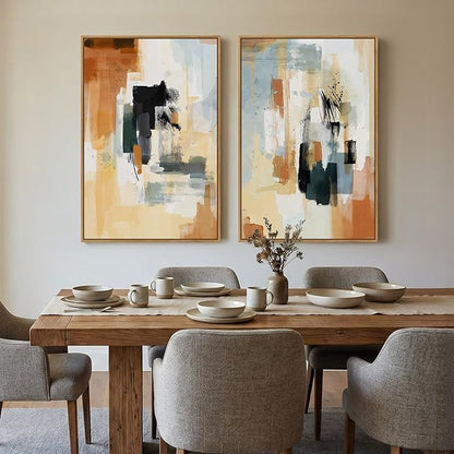 Large Framed Neutral Abstract Wall Art, Set of 2 Modern Canvas Prints Paintings Artwork for Walls, Minimalist Colorful Pictures for Living Room Bedroom Dining Room Hallway Lounge Wall Decor 24x36 In