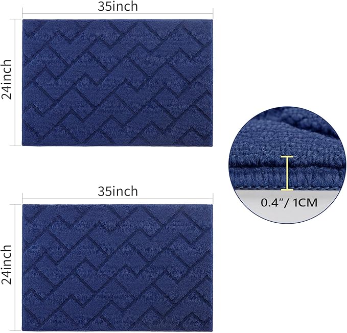 hicorfe Kitchen Runner Rugs and Mats Sets,2 Pieces Absorbent Non-Slip Kitchen Rug,Comfort Kitchen Mat for Floor,Washable for Kitchen,Hallway,Office,Sink,Laundry(24"x35"+24"x35",Navy Blue)