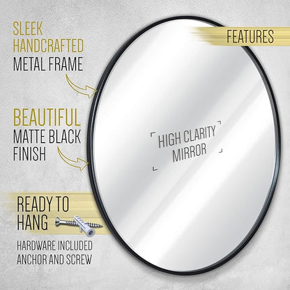 HBCY Creations Round Mirror, Black 24 inch Wall Mirror for Entryway, Bathroom, Living Room and More, Modern Minimalist Mirror for Both Rustic and Boho Design and Decor