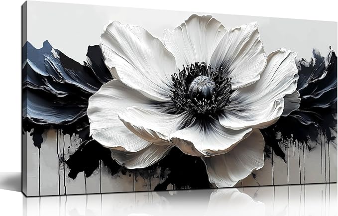 HUBOSKN Flower Canvas Wall Art for Living Room - Black and White Wall Art for Bedroom - Modern Wall Decor for Bedroom Women Size 20" x 40"