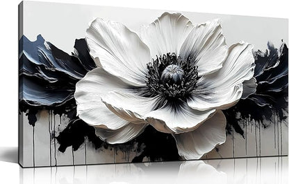 HUBOSKN Flower Canvas Wall Art for Living Room - Black and White Wall Art for Bedroom - Modern Wall Decor for Bedroom Women Size 20" x 40"