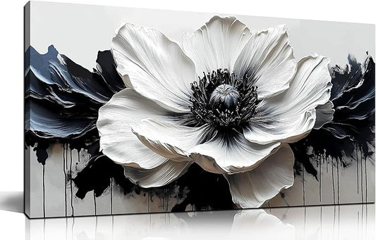 HUBOSKN Flower Canvas Wall Art for Living Room - Black and White Wall Art for Bedroom - Modern Wall Decor for Bedroom Women Size 20" x 40"