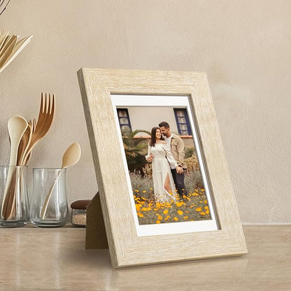 Momentworth 4x6 Picture Frame with Mat for 3.5x5, Natural Wood Grain Gallery Wall Picture Frames for Tabletop or Wall Mounting(4 Pack, Natural)