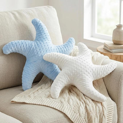 XIAJIA 2 PCS Starfish Pillow Decorative Throw Pillow, 19.68x19.68 Inch Coastal Beach Pillow, Ocean Decor Beach Themed Room Accent Pillow for Couch Bed Bedroom（White/Blue）
