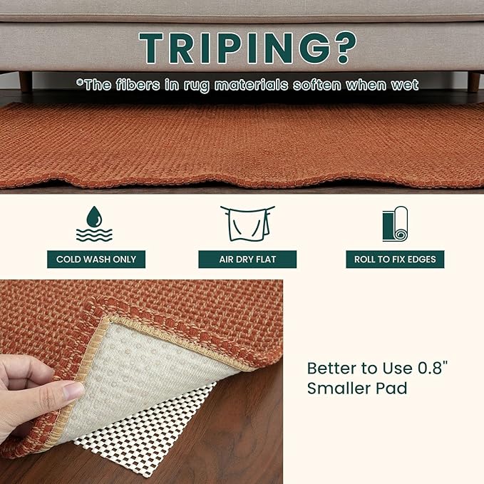 KOZYFLY Washable 3x4 Woven Entry Area Rug, Braided Throw Rugs for Entryway, Non Slip Door Mat Indoor Outdoor Entrance, Front Porch Foyer Carpet for Kitchen, mudroom, Bathroom, Burnt Orange/Tan