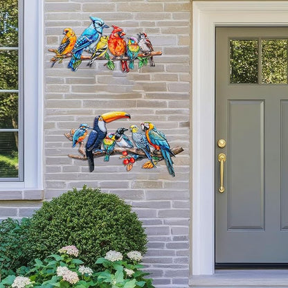 YOADEHOA 2Pcs Metal Bird Outdoor Wall Art Decor, Hummingbird Wall Silhouette Art, Bird on Branch Wall Sculpture Hanging Indoor Outdoor for Yard Garden and Patio (Birds D)