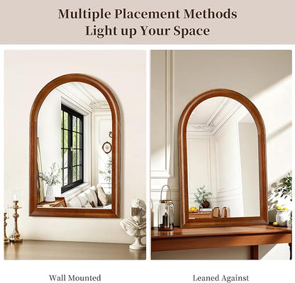 Tanmicoshomy Wood Bathroom Mirror 20x30 Inch，Rustic Wall Mirrors with Tempered Glass for Living Room, Bedroom or Entryway(Brown)