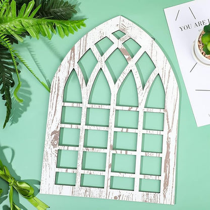 Yulejo 2 Pcs Rustic Window Frame Wall Decor Wooden Farmhouse Wall Decor 15.75'' x 11'' Arched Cathedral Fake Window Home Decorations for Entryway Living Room Bedroom