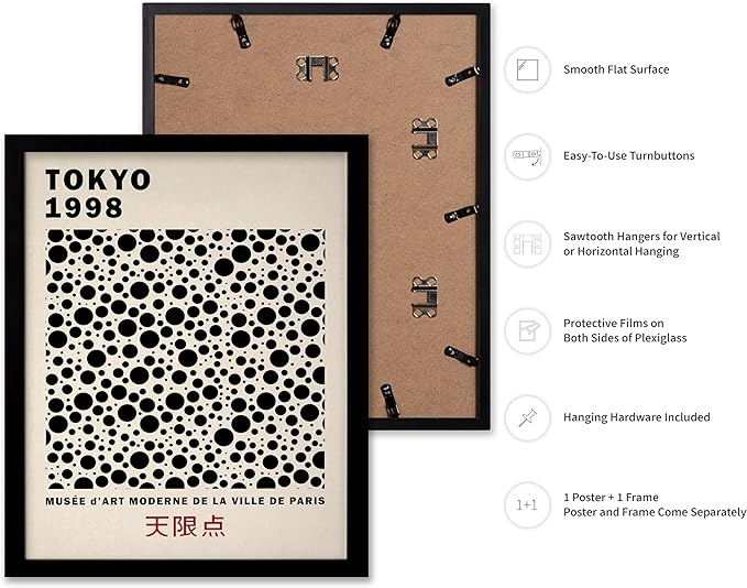 Poster Master Vintage Poster - Retro Pop Art Print - Gift for Artist, Friend - Black Dots, Tokyo, Ville de Paris, Modern, Abstract - Wall Decor for Home, Office, 16x20 Black Framed