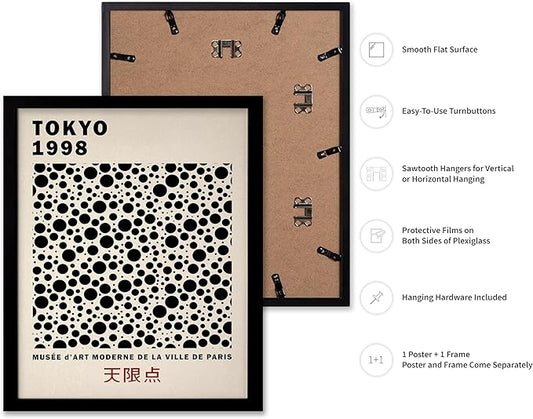 Poster Master Vintage Poster - Retro Pop Art Print - Gift for Artist, Friend - Black Dots, Tokyo, Ville de Paris, Modern, Abstract - Wall Decor for Home, Office, 8x10 Black Framed