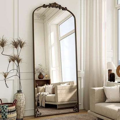 XRAMFY Arched Full Length Mirror, 71'' x 28'' Vintage Full Body Mirror with Carved for Home Decor, Standing Floor Mirror for Wall for Living Room, Bedroom, Cloakroom, Bronze, Retro Style