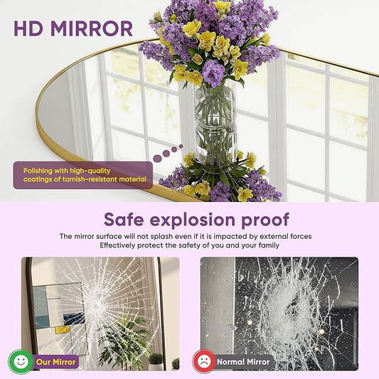 Full Length Mirror, 76"x44" Arched Floor Mirror Freestanding, Floor Standing Full Body Mirror with Stand for Bedroom, Hanging Mounted for Living Room Cloakroom, Gold