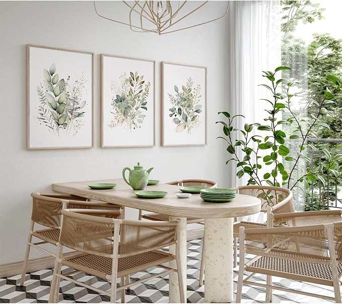 Watercolor Botanical Wall Art Set of 3 Boho Floral Canvas Wall Decor Prints Sage Green Wildflower Wall Art Modern Flower Pictures Botanical Painting for Bedroom Bathroom 12x16 Inch Unframed