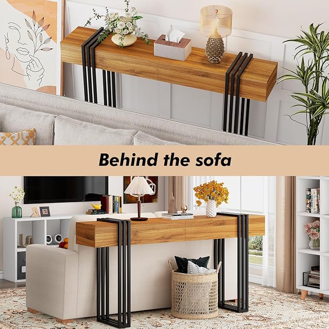 knoworld 63 Inch Long Console Table, Industrial Sofa Table Behind The Couch Rectangular Entryway Table for Entrance Hallway Living Room, Rustic Brown