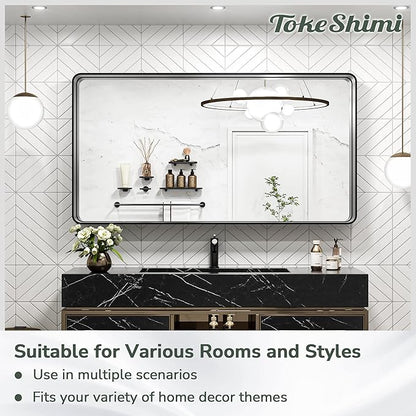 TokeShimi 20 x 30 Inch Silver Bathroom Wall Mirror Vanity Metal Frame Round Corner Rectangular for Home Decor Living Room Entryway (Horizontal/Vertical)