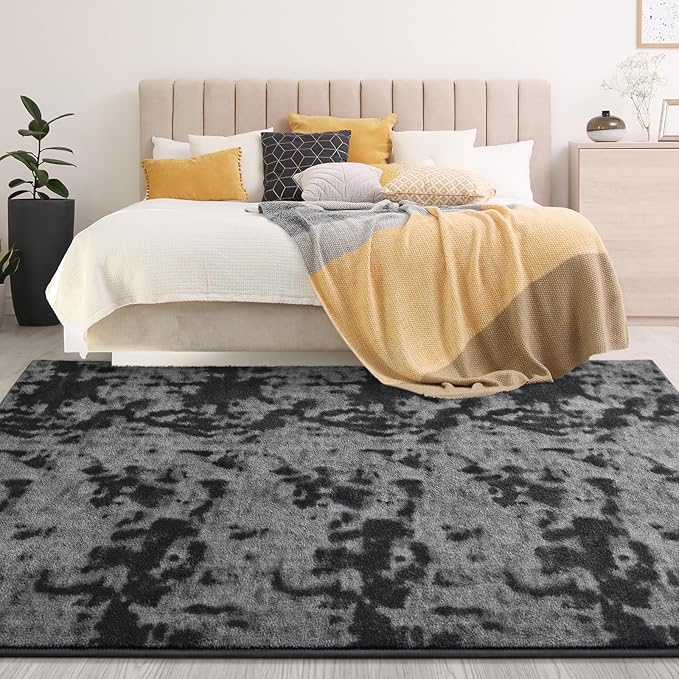 Gifeas Large Ultra Soft Modern Area Rugs for Living Room Bedroom, 5x8 Feet Tie-Dyed Dark Grey Thickened Memory Foam Indoor Carpets, Non-Slip Comfy Rug for Boys Girls Nursery Room Home Decor