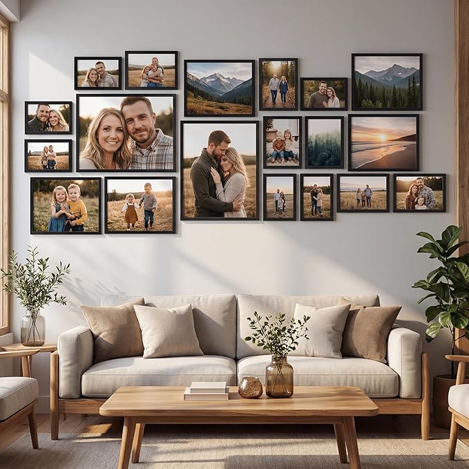 Hoikwo Multi Pack Set of Black Picture Frames, Six 4x6 Six 5x7 Four 8x10 Two 11x14 for Home Wall Display