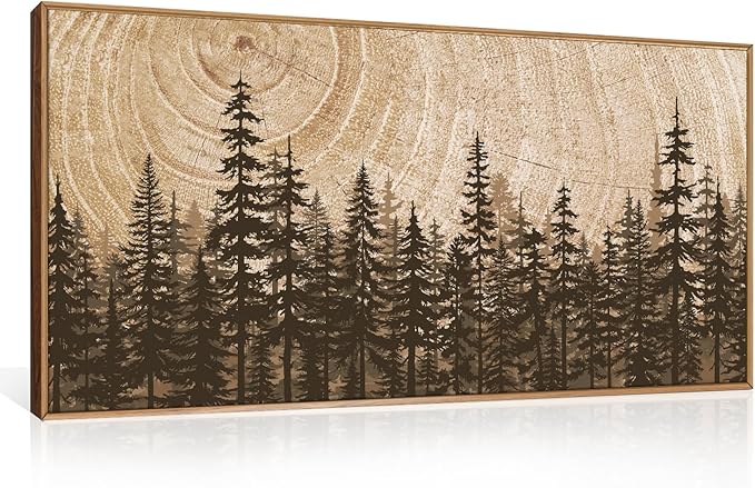 Forest Pine Tree Framed Canvas Wall Art Set,Rustic Woodland Landscape Wall Decor,Large Vintage Natural Painting,Retro Brown Artwork for Living Room,Bedroom, Kitchen,Study,Office - 20"x40"x1