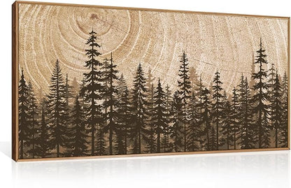 Forest Pine Tree Framed Canvas Wall Art Set,Rustic Woodland Landscape Wall Decor,Large Vintage Natural Painting,Retro Brown Artwork for Living Room,Bedroom, Kitchen,Study,Office - 20"x40"x1