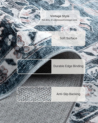 AMADA HOMEFURNISHING 2'6"x8' Washable Area Rug, Low-Profile Entryway Rug with Non-Slip Backing & Durable Edge Binding, Vintage Rug Pattern, Small Rugs for Entryway, Kitchen & Living Room