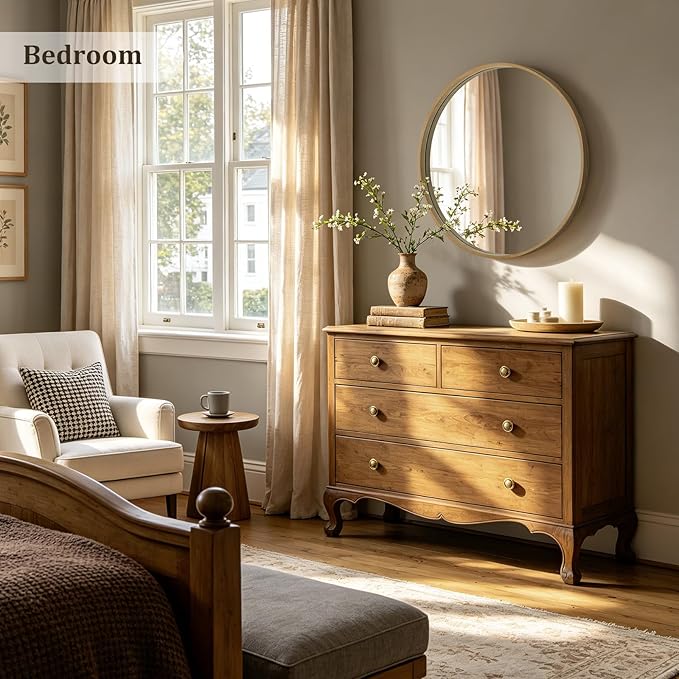 HOMECOOKIN Round Wood Mirror, 28" Round Bathroom Wall Mirror Circle Mirrors for Wall Decor, Vanity, Living Room, Bedroom, Entryway, Natural
