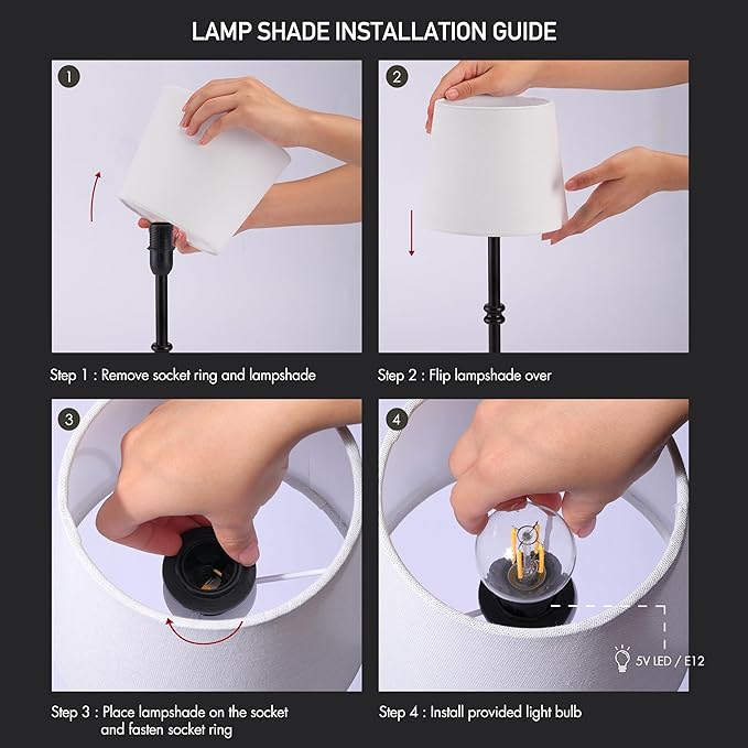 O’Bright Seraph - Cordless LED Table Lamp with Dimmer, Built-in Rechargeable Battery, 3-Level Brightness, Patio Table Lamp, Bedside Night Lamp, Ambient Light for Restaurant, Black