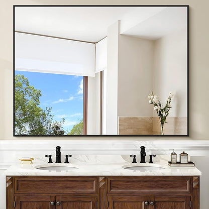 COFENY Black Bathroom Mirror, 48"X36" Rectangle Mirrors for Wall Metal Frame, Modern Vanity Wall Mirror for Bathroom Living Room, Entryway Hangs Horizontal or Vertical