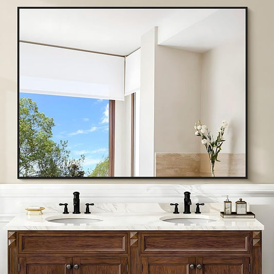 COFENY Black Bathroom Mirror, 48"X36" Rectangle Mirrors for Wall Metal Frame, Modern Vanity Wall Mirror for Bathroom Living Room, Entryway Hangs Horizontal or Vertical