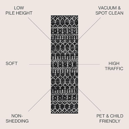 JONATHAN Y Boho Vintage Diamond Black/Ivory Runner Rug 2X10 ft, Moroccan Hype for Living Room, Bedroom, Kitchen, Office, Easy-Cleaning, High Traffic, Pet-Friendly, Non-Shedding (MOH101D-210)