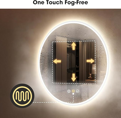 S·BAGNO 24’’ Round Led Bathroom Mirror with Lights, Backlit and Front Lighted, Anti-Fog Wall-Mounted Vanity Mirror 3000K/4000K/6500K, Dimmable Inside Bluetooth Speaker Smart Mirror
