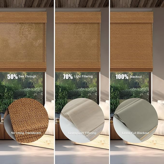 Motorized Bamboo Roman Shades, Motorized Blinds with Remote Compatible with Homekit, Alexa GoogleHome, Smart Wood Woven Shades for Indoor Windows, Customize, Canyon Grid