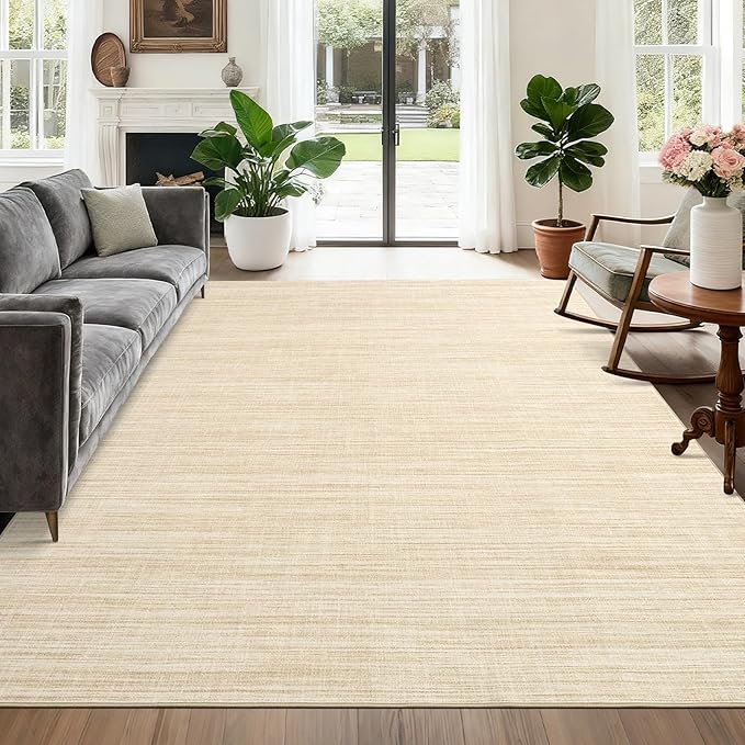 9x12 Area Rugs for Living Room Washable Solid Large Bedroom Rugs Non Slip Soft Modern Abstract Dining Room Throw Carpet Minimalist Classic Plain Area Rug for Nursery Kitchen Home Office, Beige