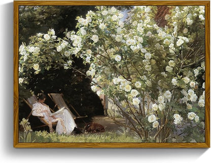 crmotu Vintage Framed Wall Art, Garden Women Canvas Art Prints, Rose Floral Classical Oil Paintings, Green Landscape Rustic Farmhouse Wall Decor Living Room Bedroom Bathroom Aesthetic Pictures 20x30in