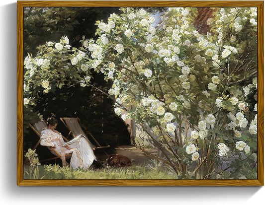 crmotu Framed Canvas Wall Art, Country Garden Landscape Large Artwork, Lady and Roses Vintage Art Prints, Retro Wall Paintings for Living Room Bedroom, Rustic Farmhouse Pictures 24x36in