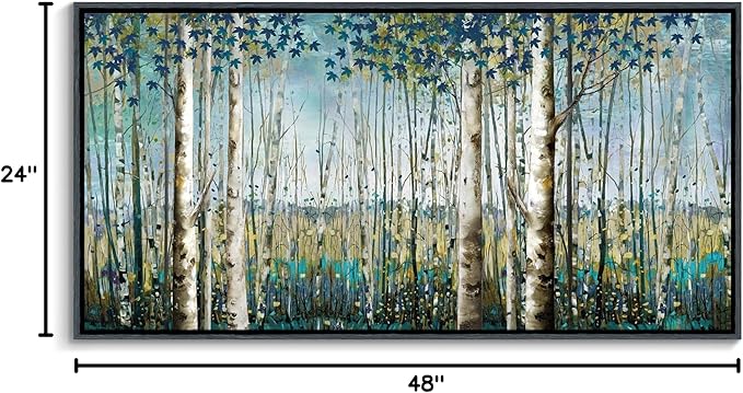 Pogusmavi Tree of Life Wall Art - Large Nature Birch Tree Canvas Painting for Home Decor | Framed Green Artwork for Living Room, Bedroom, and Office | Teal Wall Art Decoration 24x48 Inch
