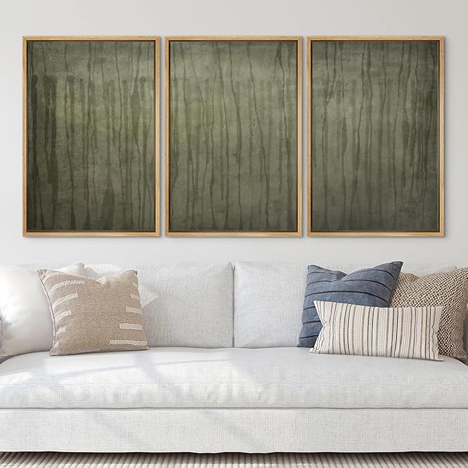 SIGNLEADER Framed Canvas Print Wall Art Set Olive Green Abstract Line Minimalist Earthy Illustrations Minimal Decorative Bohemian Nordic for Living Room, Bedroom, Office - 24"x36"x3 NATURAL