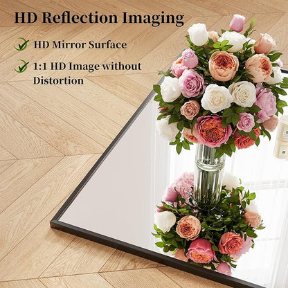 Full Length Mirror, 76"x34" Large Floor Mirror with Stand, Tall Full Body Mirrors for Bedroom, Hanging Mounted for Living Room Cloakroom, Aluminum Alloy Frame, Black