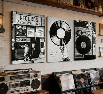 Vintage Music Canvas Wall Art Fashion Black And White Photography Preppy Vinyl Record Painting Picture Wall Decor Bar Rock Music Lovers Poster Print Artwork for Recording Studio Club Home Decoration