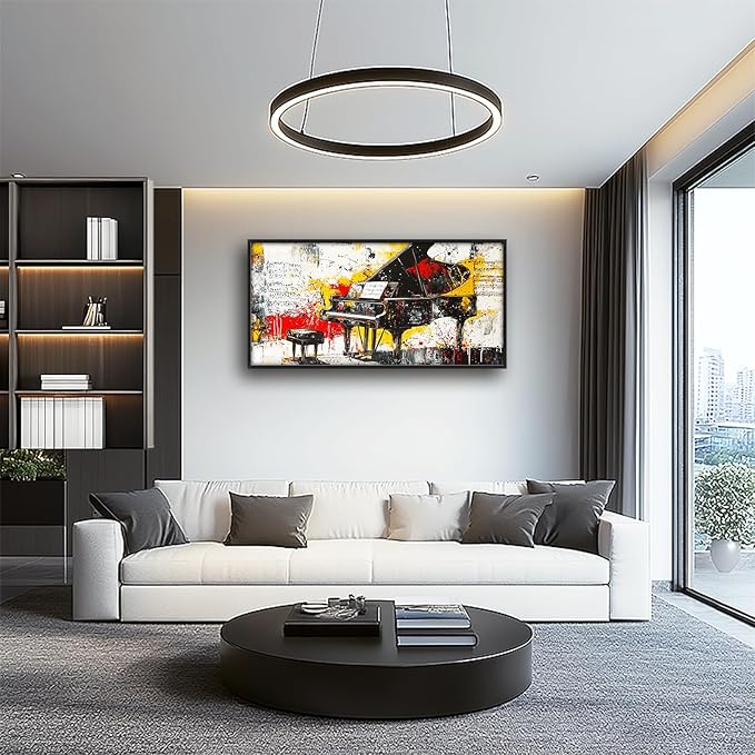 Banksy Piano Large Wall Art for Living Room Abstract Graffiti Music Framed Canvas Decor Musical Notes Prints Painting Pictures Extra Large Vintage Colorful Artwork for Bedroom Classroom Office 30"x60"