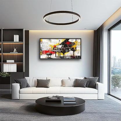 Banksy Piano Large Wall Art for Living Room Abstract Graffiti Music Framed Canvas Decor Musical Notes Prints Painting Pictures Extra Large Vintage Colorful Artwork for Bedroom Classroom Office 30"x60"