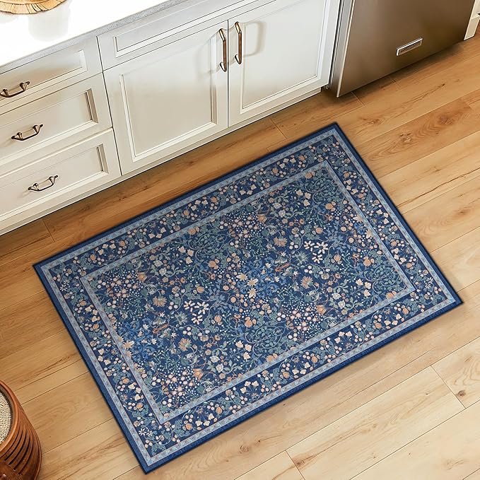 AMADA HOMEFURNISHING Entryway Rugs 2x3 Small Rug, Floral Washable Area Rug Door Mat with Non-Slip Backing, Soft Low Pile and Durable Edge Binding Throw Rug, for Entryway, Kitchen, Bathroom